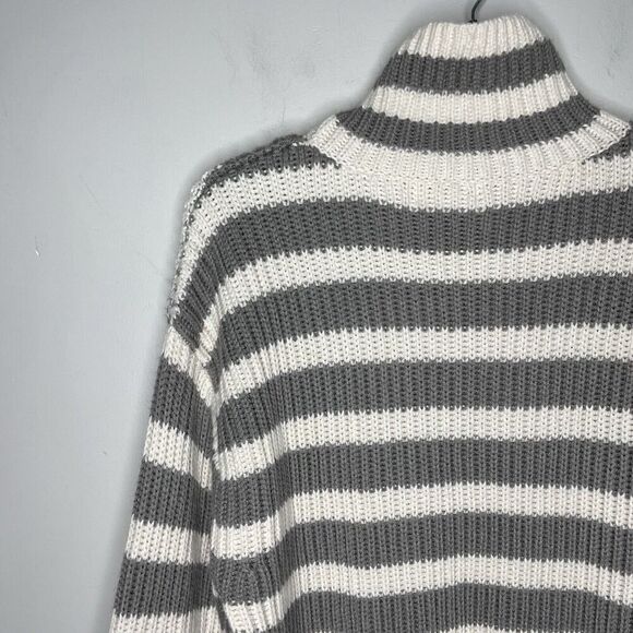 PETER SOM Collective Sweater Women XS Oversized Striped Pullover Turtleneck Gray - Picture 9 of 14